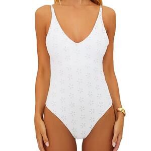 Beach Riot Reese floral eyelet one piece swimsuit white size Medium M